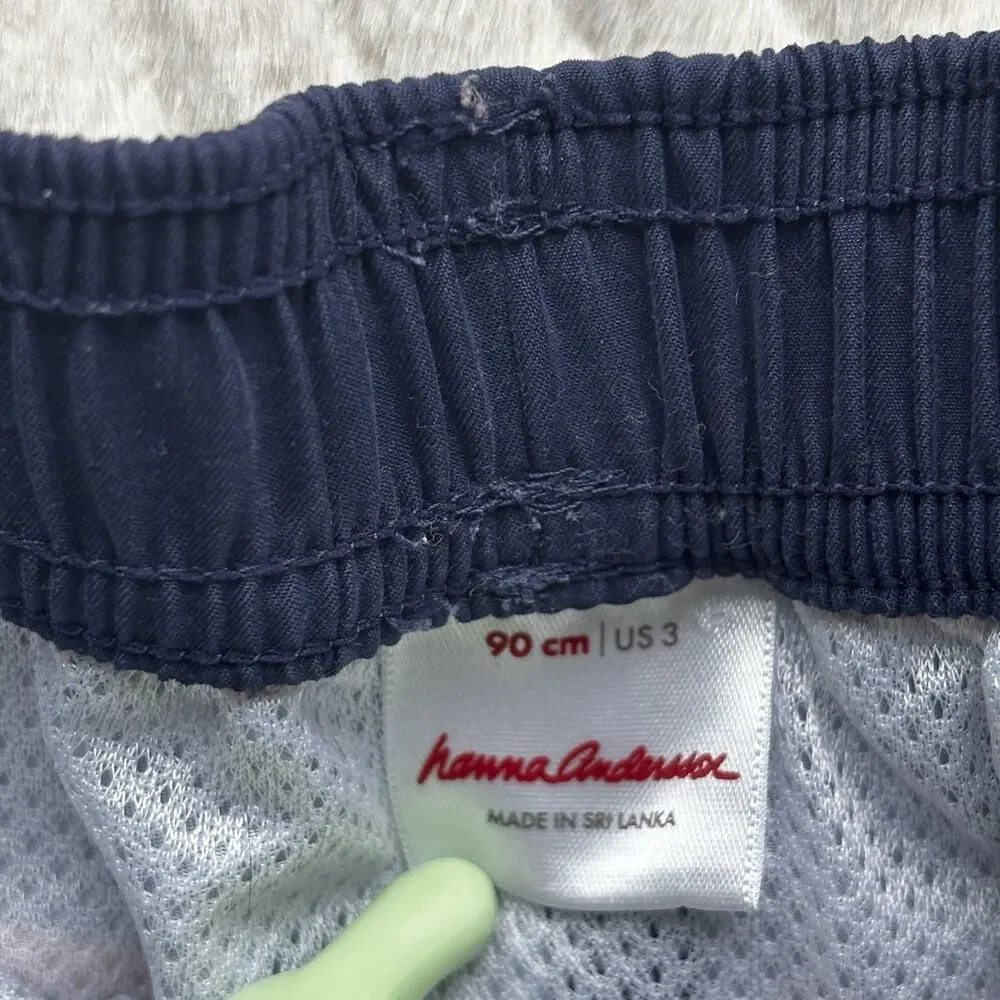 Hanna Andersson Size 3 Striped Swim Trunks Navy Blue Lined Board Shorts